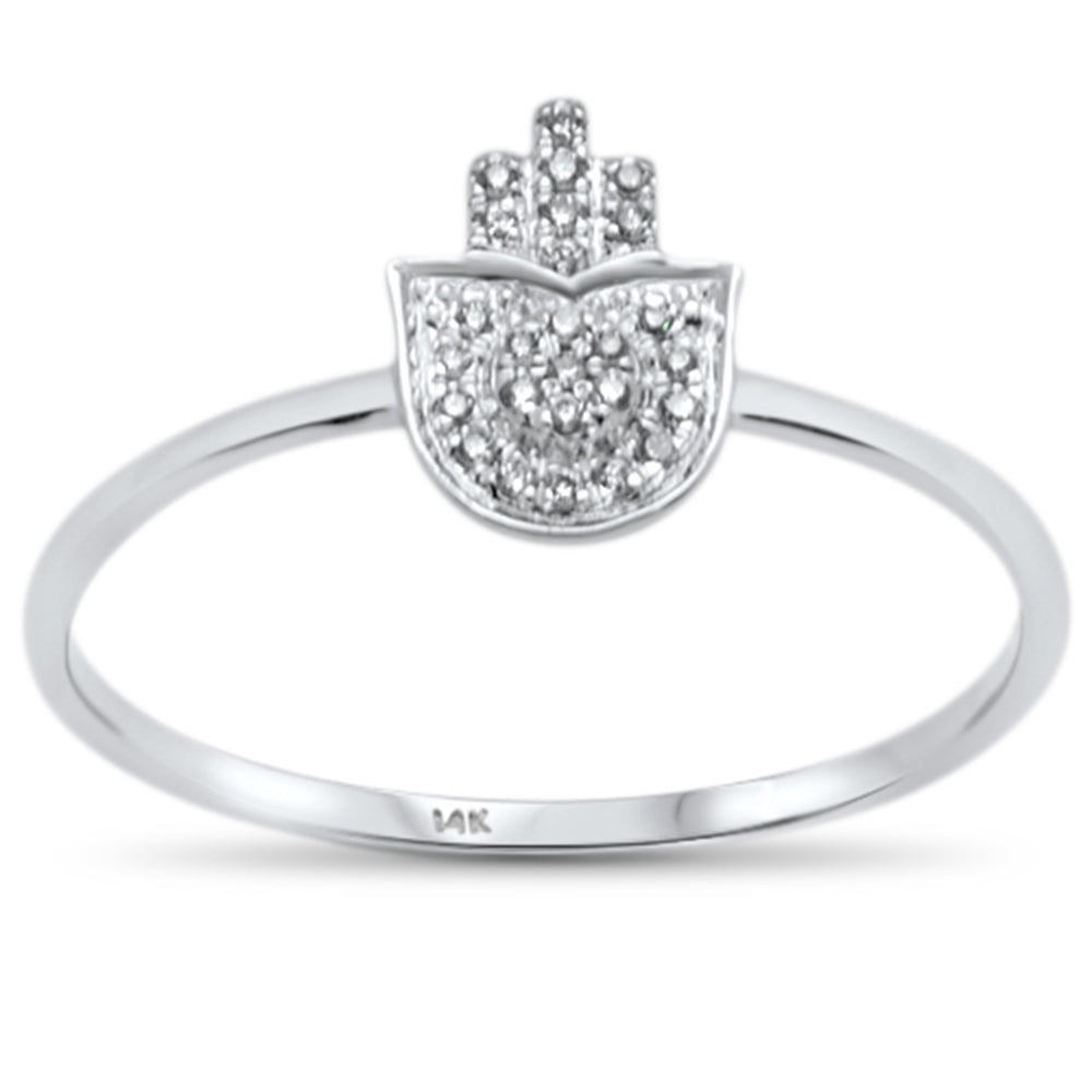 .05ct 14KT White Gold Trendy Hand of Hamsa DIAMOND Ring Size 6.5