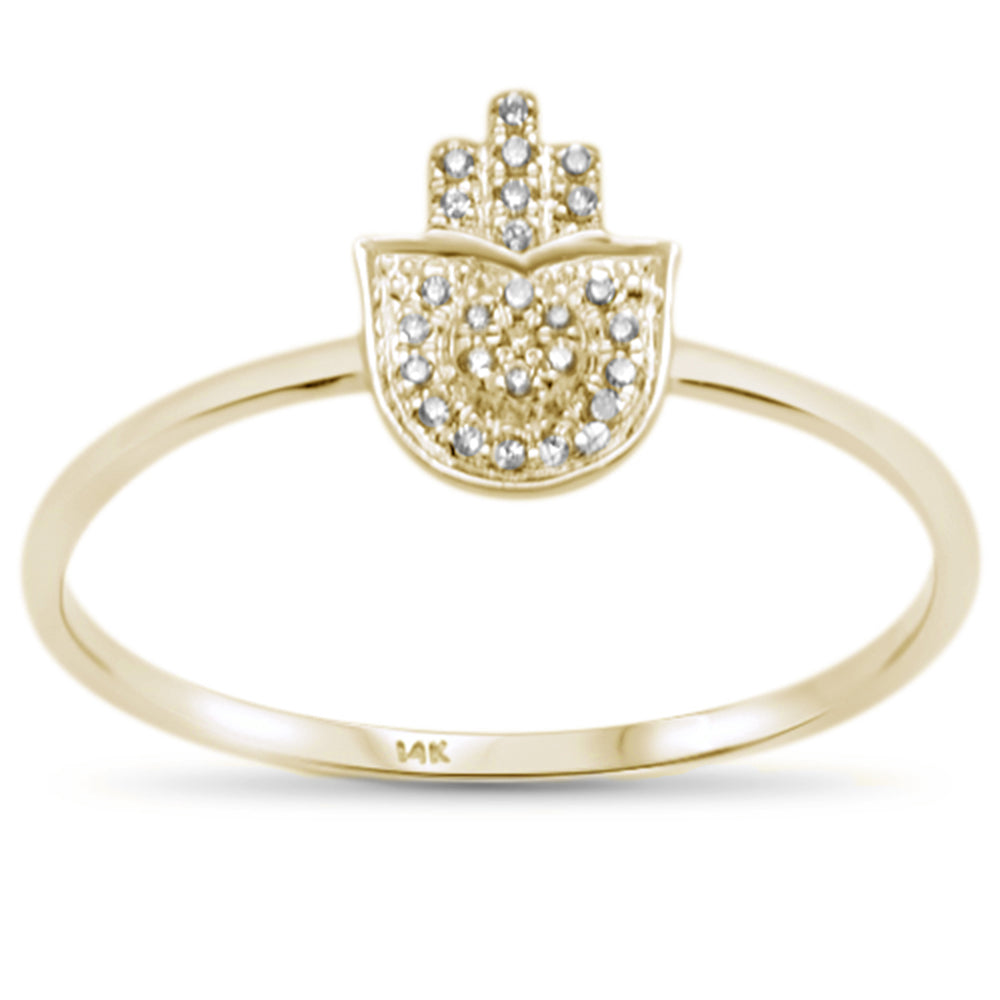 .05ct 14KT Yellow Gold Trendy Hand of Hamsa Diamond RING Size 6.5