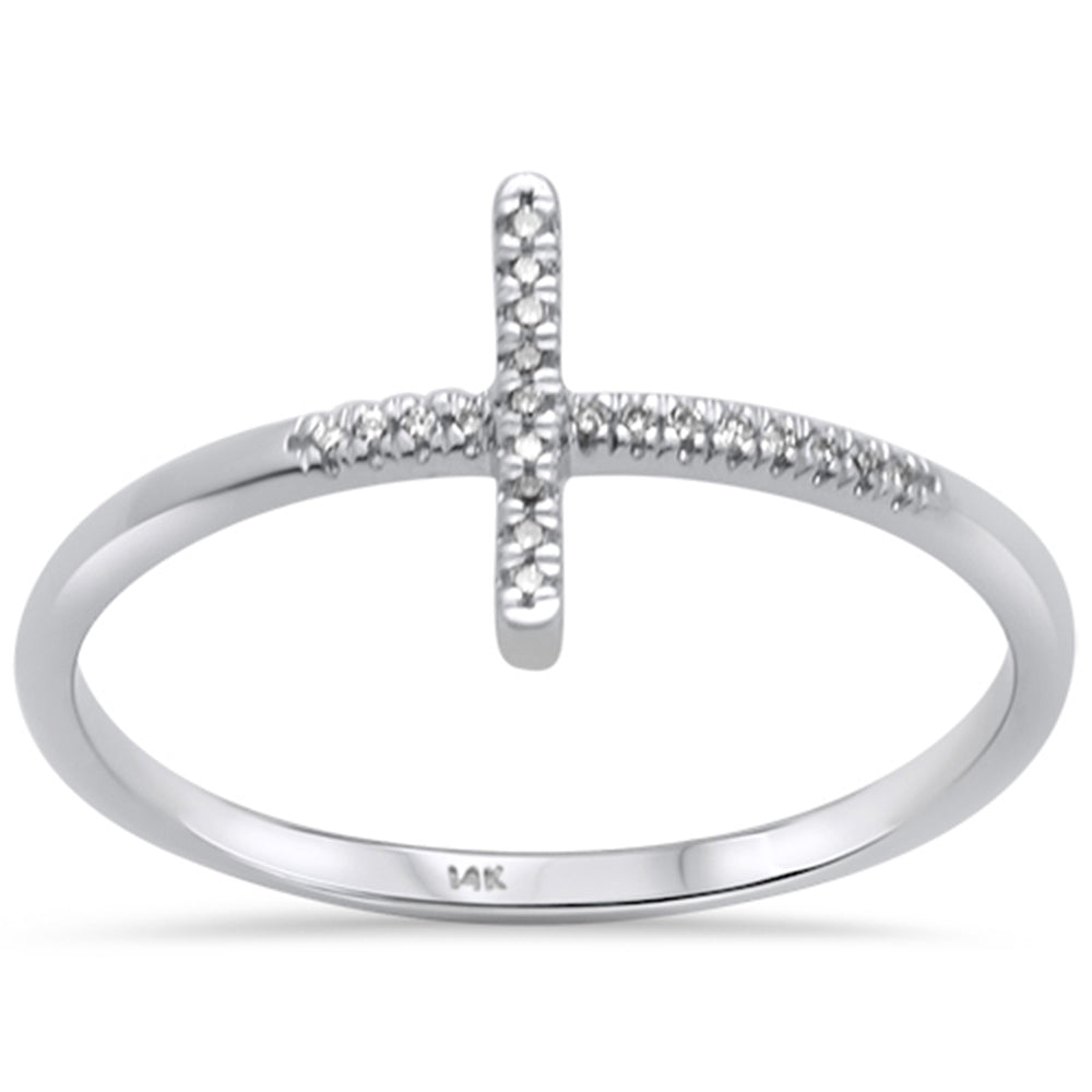 .04ct 14KT White Gold Sideways Cross Diamond RING Size 6.5