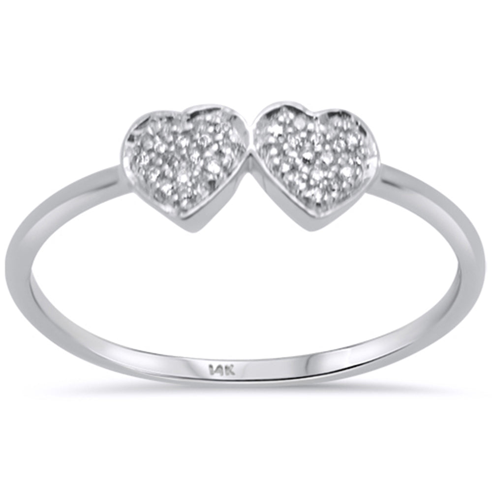 .06ct 14KT White Gold Two Hearts Diamond RING Size 6.5