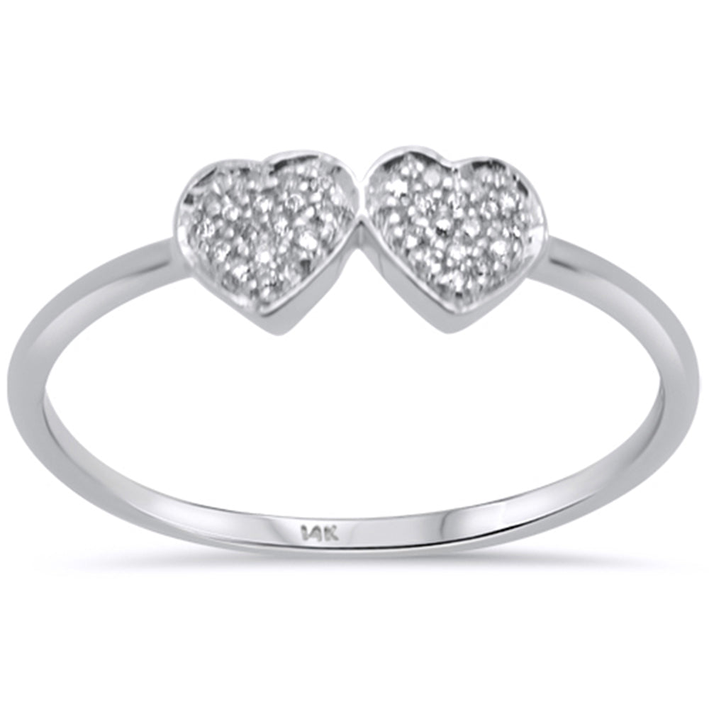 .06ct 14KT White GOLD Two Hearts Diamond Ring Size 6.5