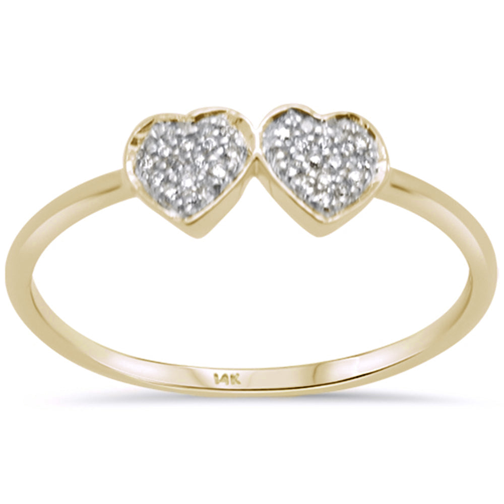 .08ct 14K Yellow Gold Two Hearts Diamond RING Size 6.5