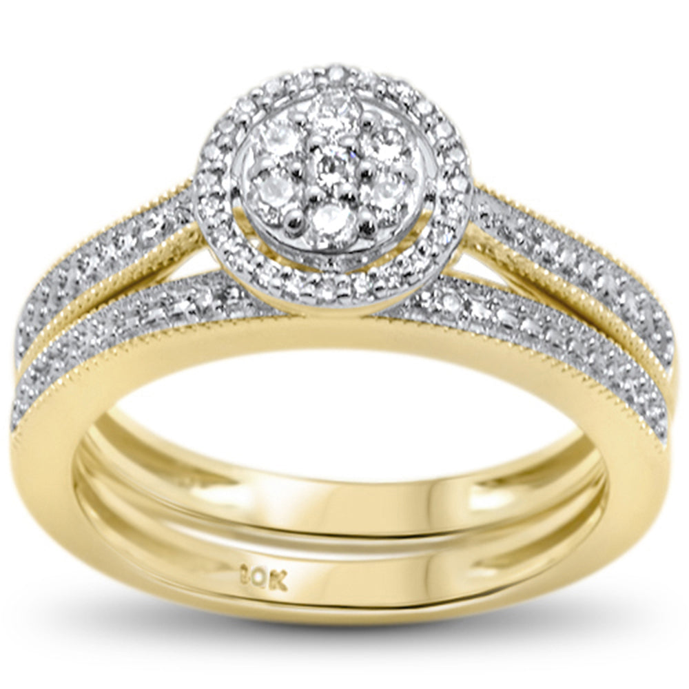 ''SPECIAL! .26ct F SI 10kt Yellow GOLD Diamond Enagement Bridal Ring Set Size 6.5''