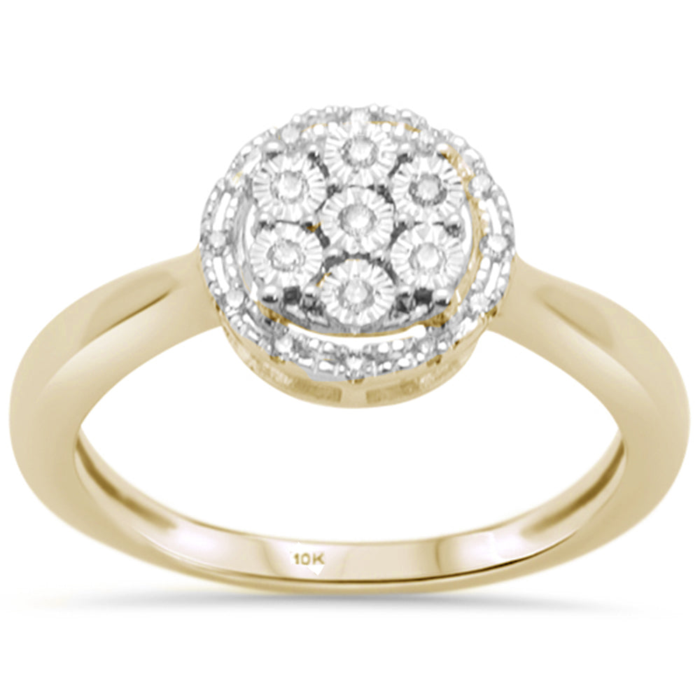 .10ct 10K Yellow Gold Round Diamond Halo Miracle Illusion Engagement RING Size 6.5