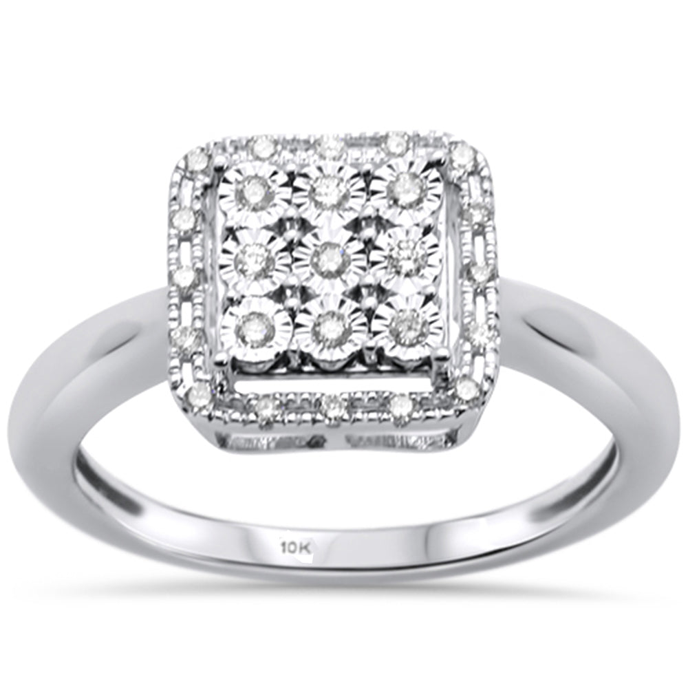 .15ct 10K White Gold DIAMOND Square Halo Miracle Illusion Engagement Ring Size 6.5