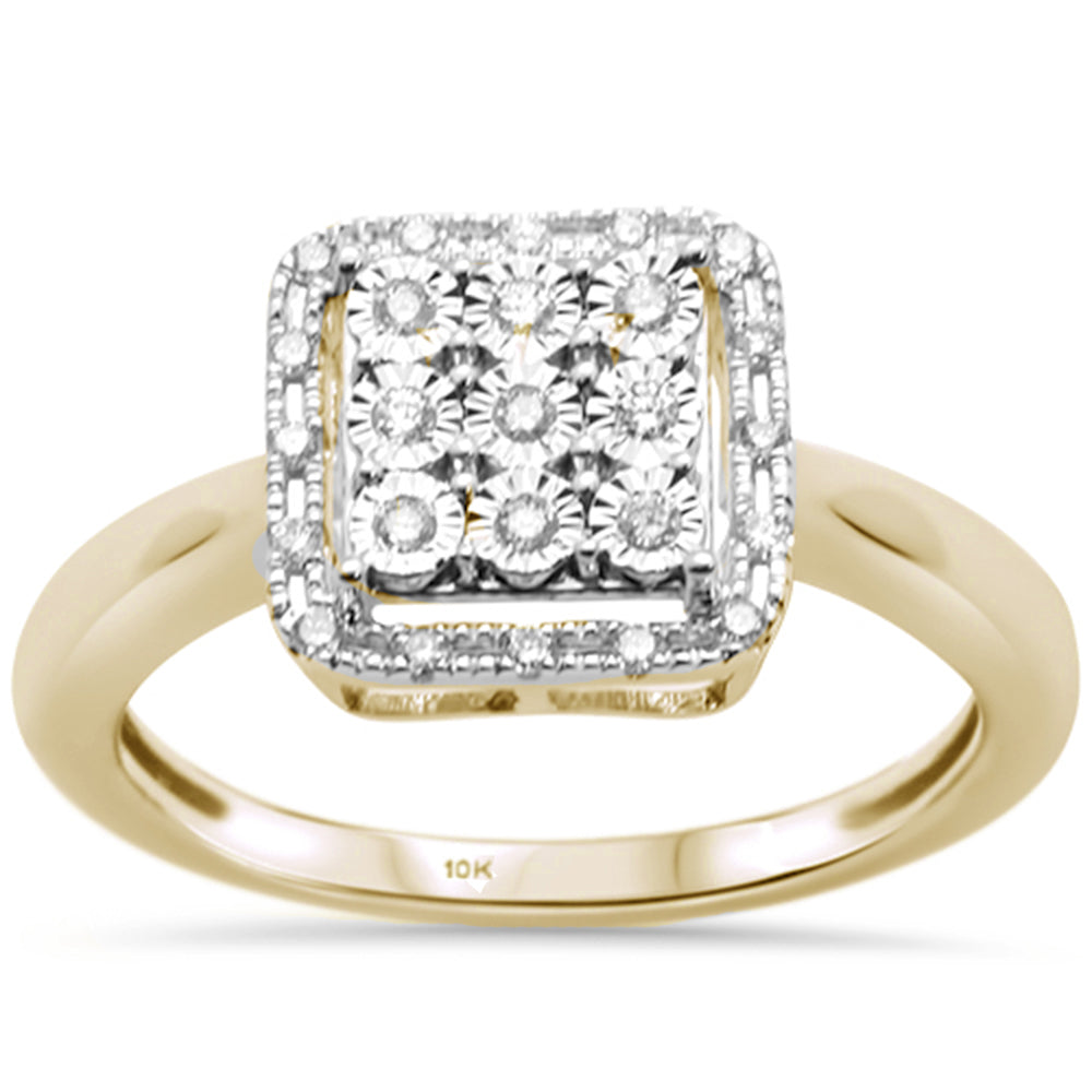 .15ct 10K Yellow GOLD Diamond Square Halo Miracle Illusion Engagement Ring Size 6.5