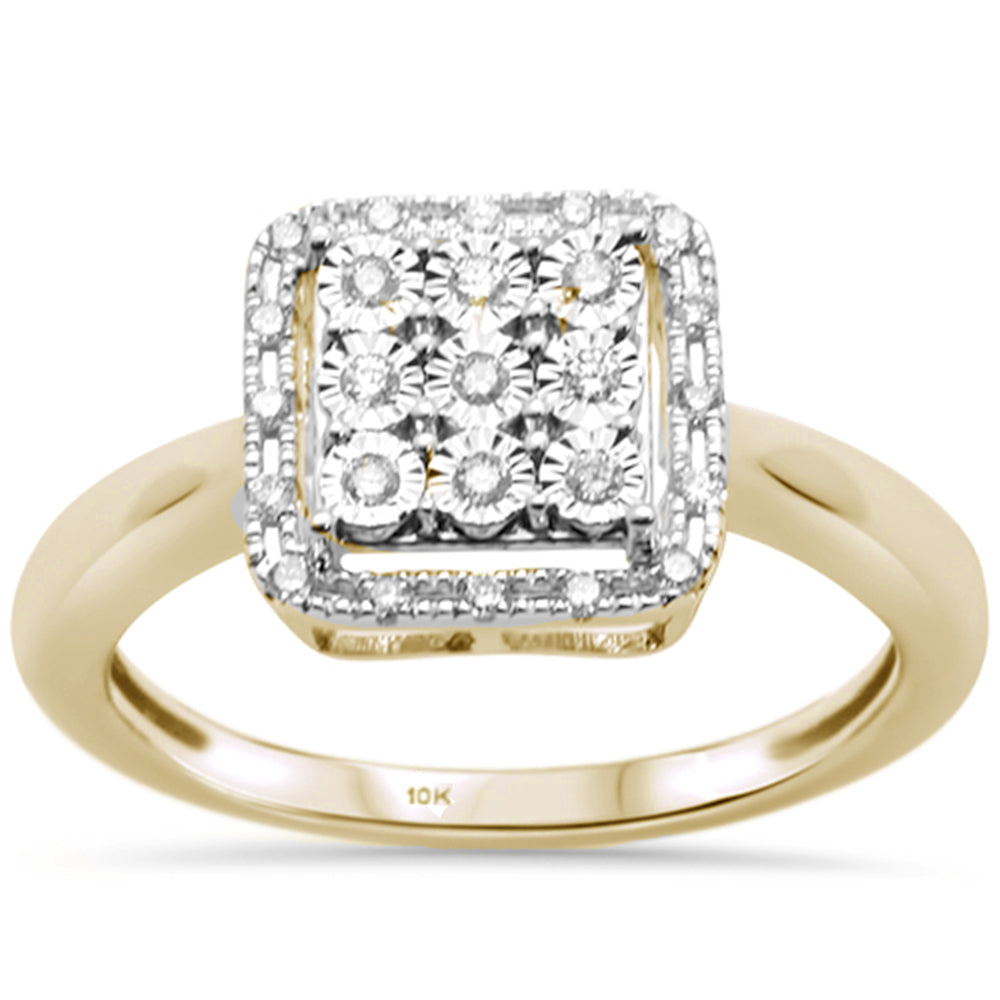.15ct 10K Yellow Gold Diamond Square Halo Miracle Illusion Engagement RING Size 6.5