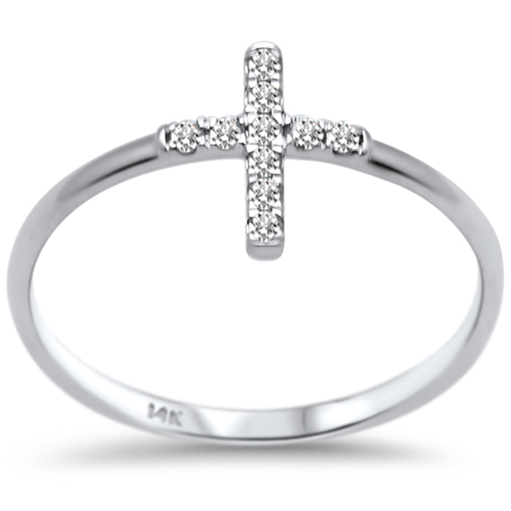 .10ct F SI 14K White Gold Cross Purity Diamond Trendy Ladies RING Size 6.5