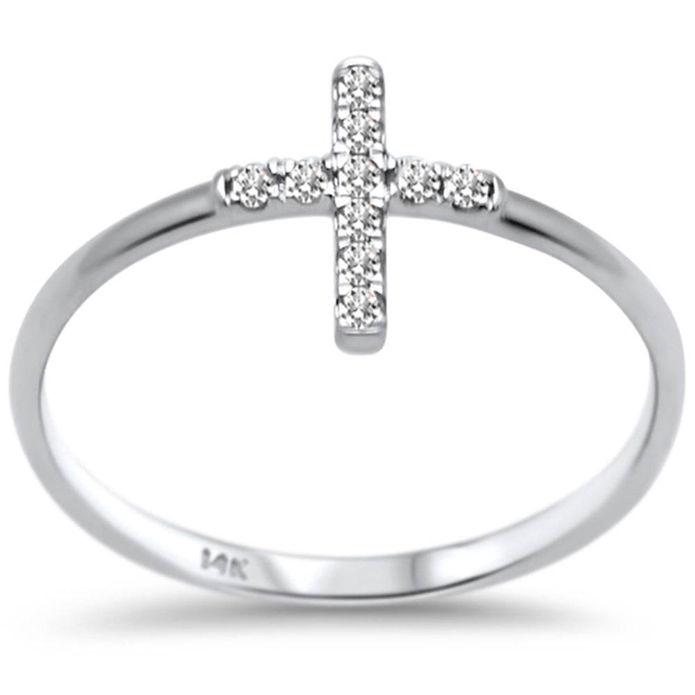 .10ct F SI 14K White GOLD Cross Purity Diamond Trendy Ladies Ring Size 6.5