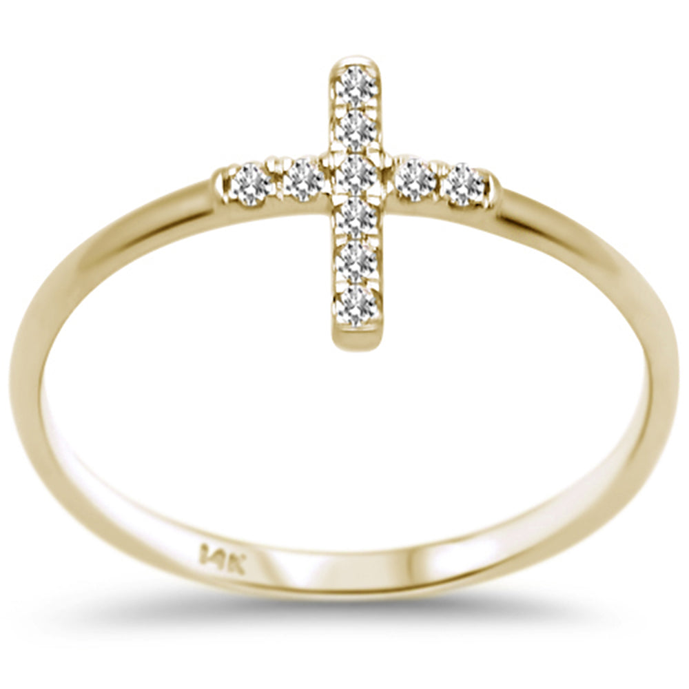 .10ct F SI 14K Yellow GOLD Cross Purity Diamond Trendy Ladies Ring Size 6.5