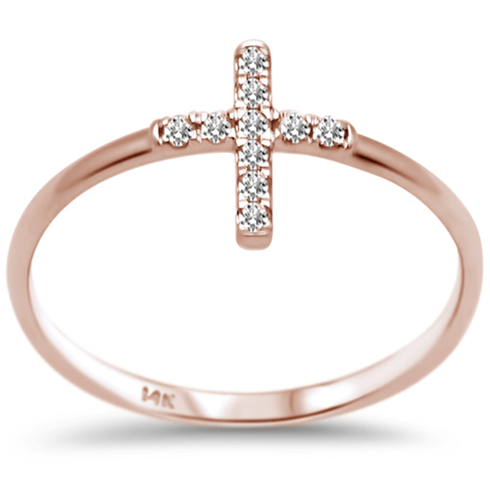 .10ct F SI 14K Rose Gold Cross Purity Diamond Trendy LADIES Ring Size 6.5