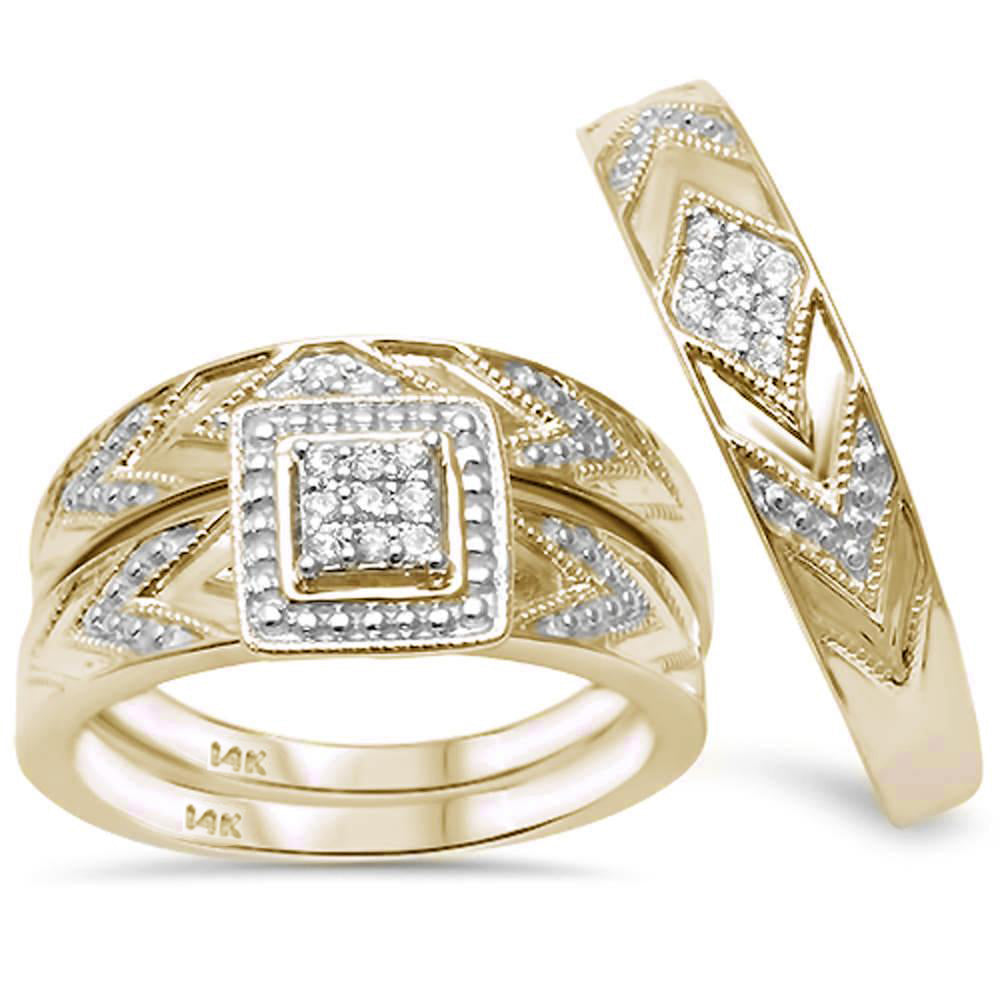 ''SPECIAL! .17ct G SI 14K Yellow GOLD Diamond Bridal Women & Men's Trio Ring Set Size 6.5 & Size 10''