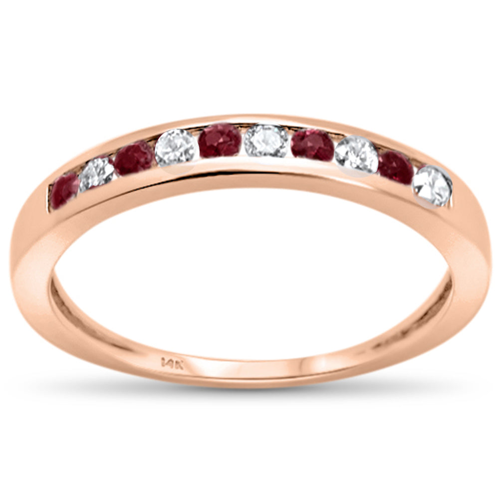 .28ct G SI 14K Rose Gold Ruby Gemstone Anniversary Band Diamond RING Size 6.5