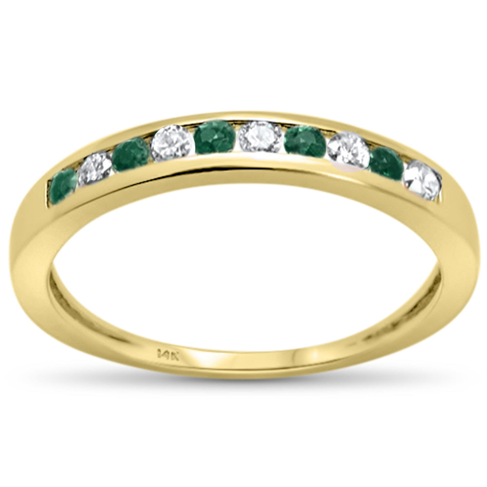 .27ct G SI 14K Yellow GOLD Emerald Gemstone Anniversary Band Ring Size 6.5