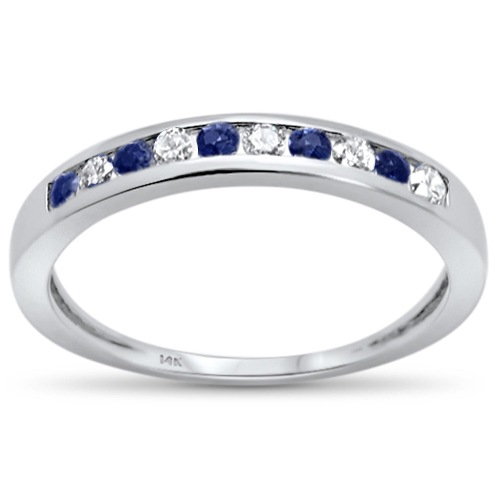 .33ct G SI 14K White GOLD Blue Sapphire Diamond Ring Size 6.5
