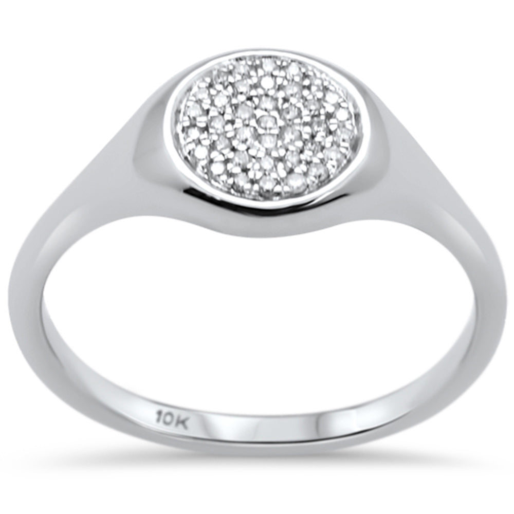.10CT G SI 10K White GOLD Diamond Signet Micro Pave Ring Size 6.5