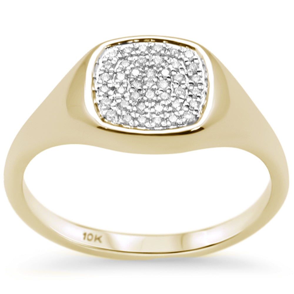 .12CT G SI 10KT Yellow Gold Diamond Signet Micro Pave RING Size 6.5