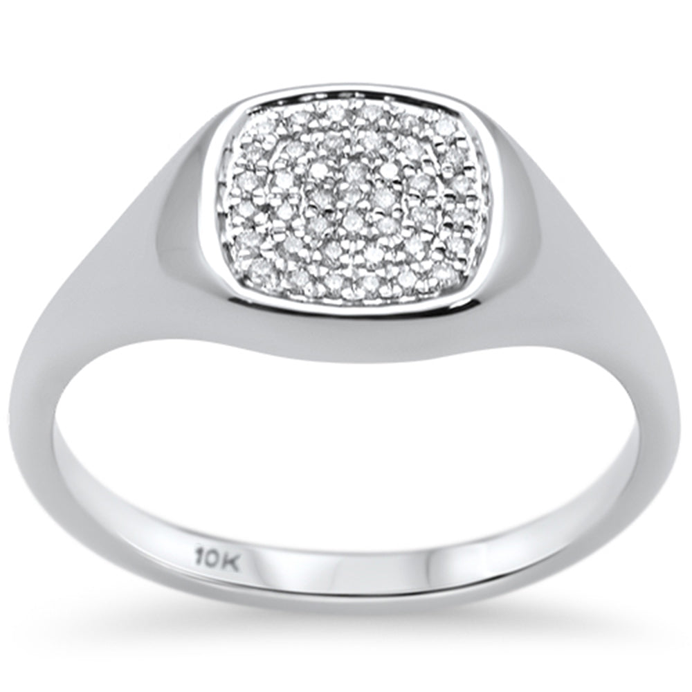 .12CT G SI 10K White GOLD Diamond Signet Micro Pave Ring Size 6.5