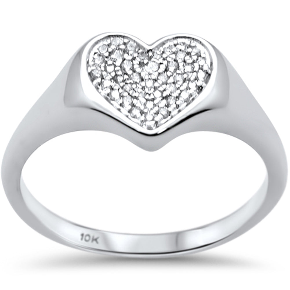 .10CT G SI 10K White Gold DIAMOND Micro Pave Heart Ring Size 6.5