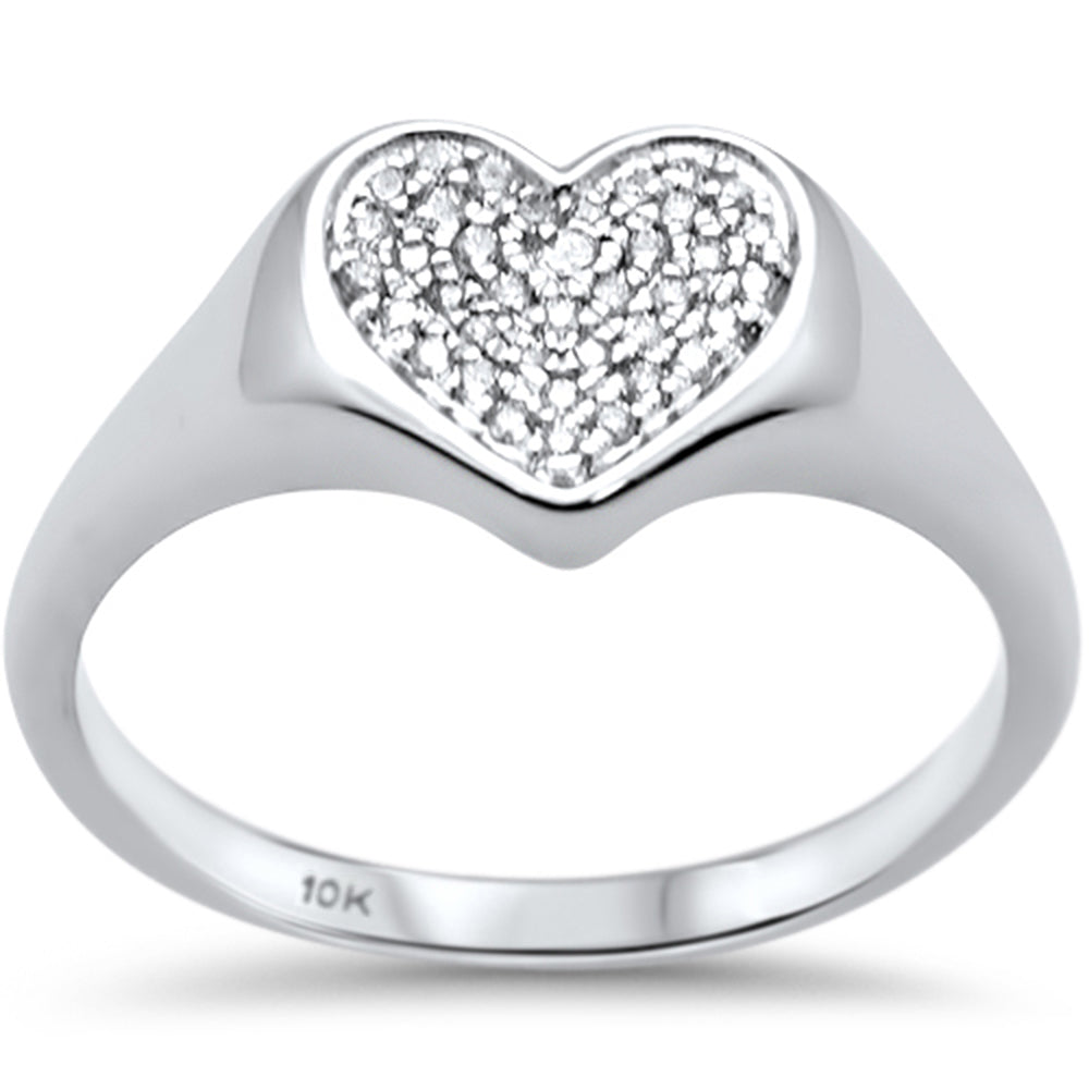 .10CT G SI 10K White GOLD Diamond Micro Pave Heart Ring Size 6.5