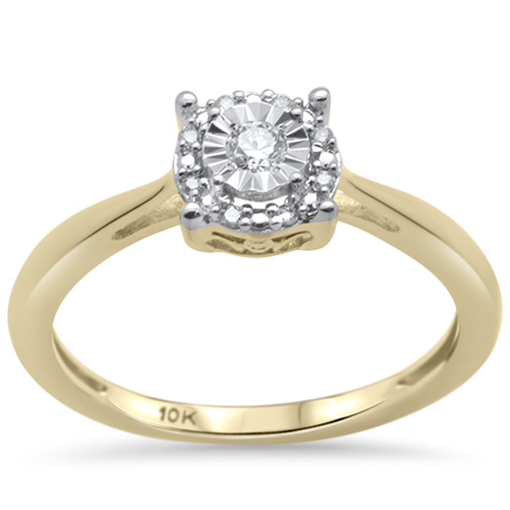 .11ct G SI 10K Yellow Gold Diamond Miracle Illusion Engagement RING Size 6.5