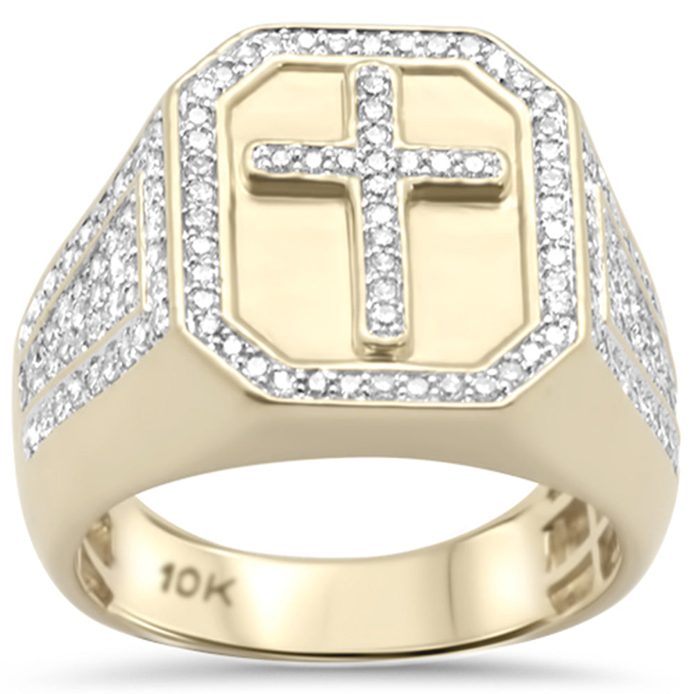 ''SPECIAL! .97ct G SI 10K Yellow Gold DIAMOND Men's Cross Signet Ring Size 10''