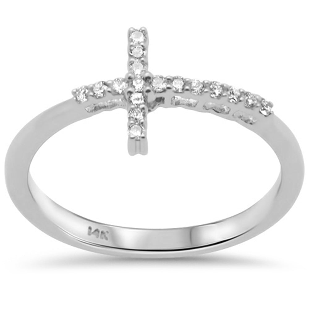 .11ct G SI 14K White GOLD  Diamond Cross Ring Size 6.5