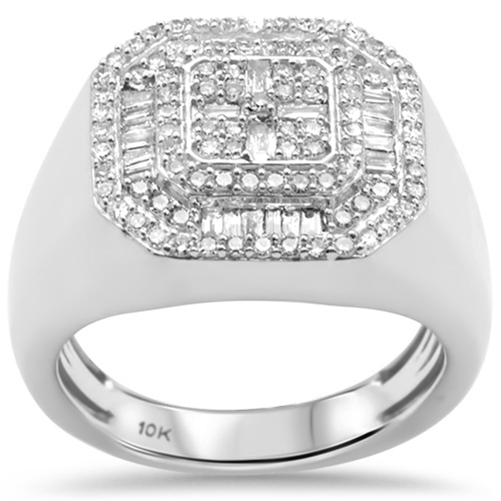 ''SPECIAL!1.07ct G SI 10K White Gold Baguette & Round Diamond Men's RING Size 10''