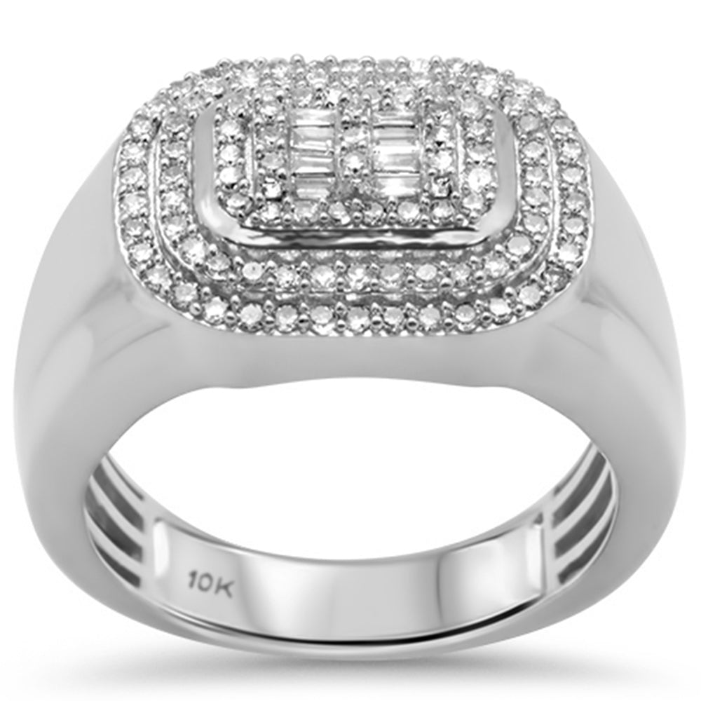 ''SPECIAL! .77ct G SI 10K White Gold Baguette & Round Diamond Men's RING Size 10''