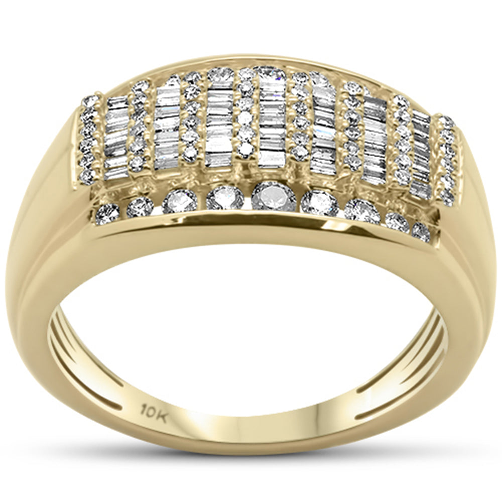 ''SPECIAL! .94ct G SI 10K Yellow Gold Baguette & Round Diamond Men's RING Size 10''