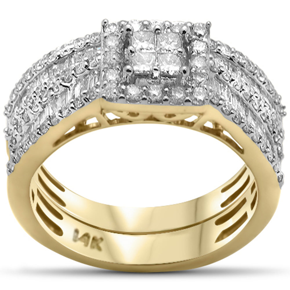 ''SPECIAL! 1.30ct G SI 14K Yellow GOLD Round & Baguette Diamond Engagement Ring Set Size 6.5''