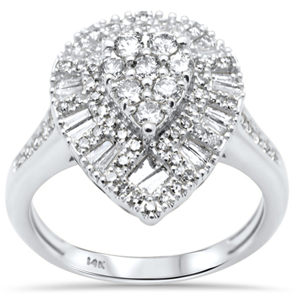 ''SPECIAL!.99ct G SI 14K White Gold Diamond Pear Shaped Round & Baguette RING Size 6.5''