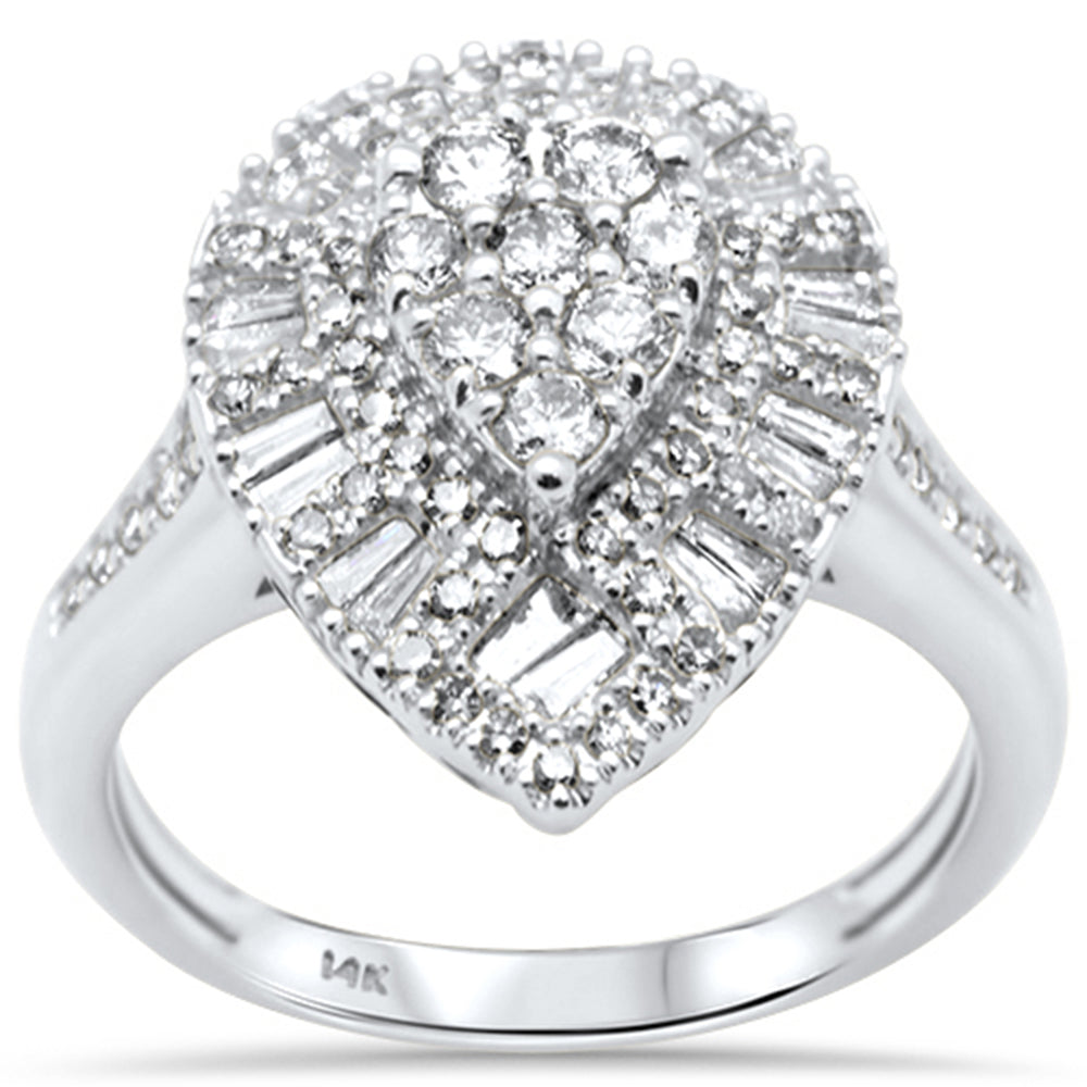 ''SPECIAL!.99ct G SI 14K White Gold DIAMOND Pear Shaped Round & Baguette Ring Size 6.5''