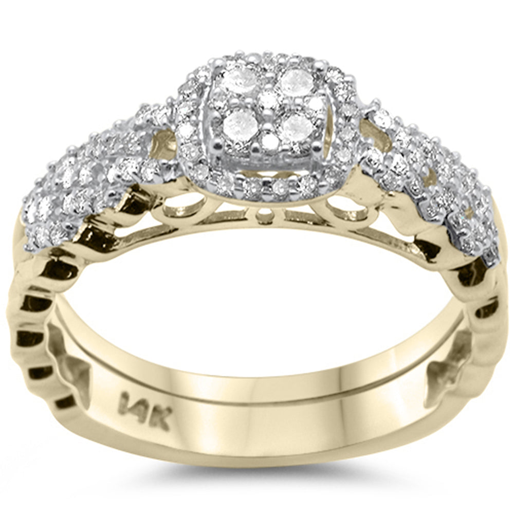 ''SPECIAL! .51ct G SI 14K Yellow GOLD Cuban Link Diamond Engagement Ring Bridal Set Size 6.5''