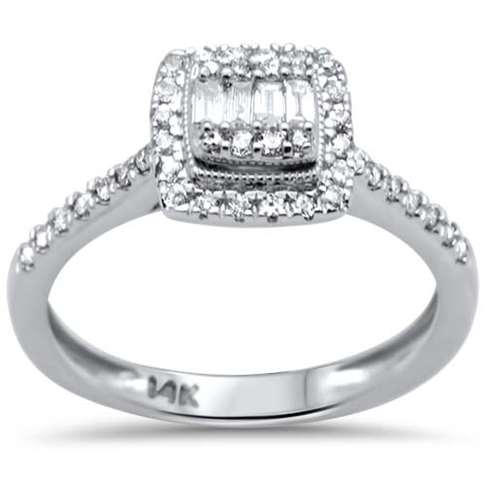 SPECIAL!  .38ct G SI 14K White Gold Diamond Round & Baguette Engagement RING Size 6.5