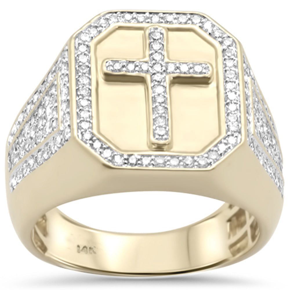 SPECIAL!  .96ct G SI 14K Yellow Gold Diamond Men's Cross Signet RING Size 10