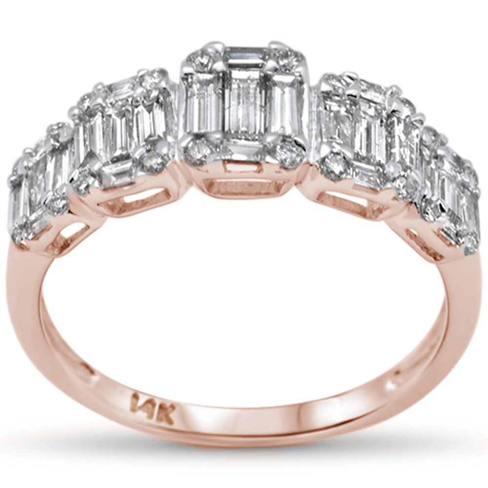 ''SPECIAL! .86ct G SI 14K Rose GOLD Diamond Round & Baguette Engagement Ring Size 6.5''