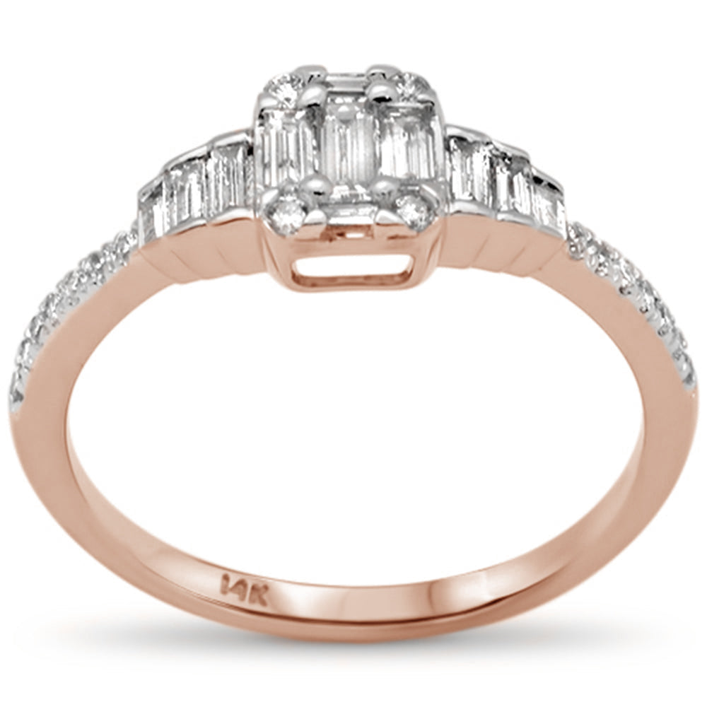 ''SPECIAL! .47ct G SI 14K Rose Gold DIAMOND Round & Baguette Engagement Ring Size 6.5''