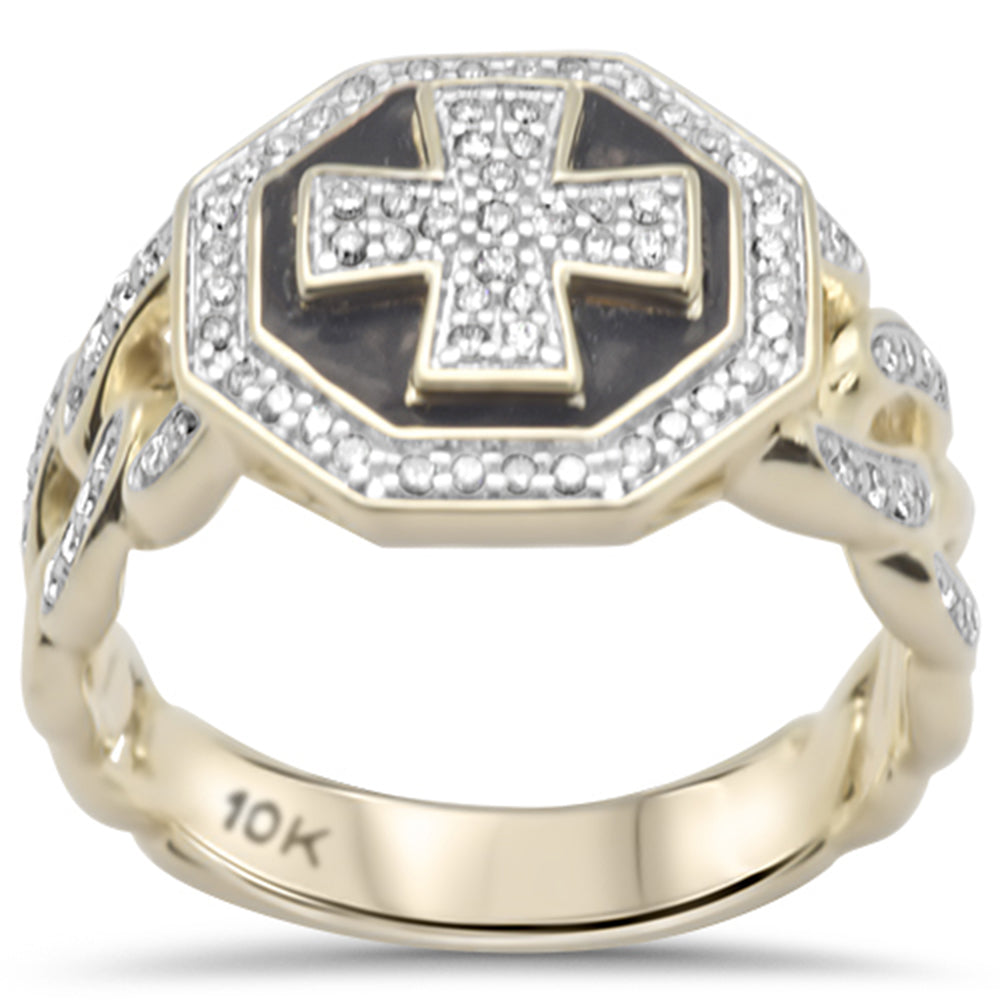 ''SPECIAL!.48ct G SI 10K Yellow GOLD Black Enamel Cross Men's Ring Band''