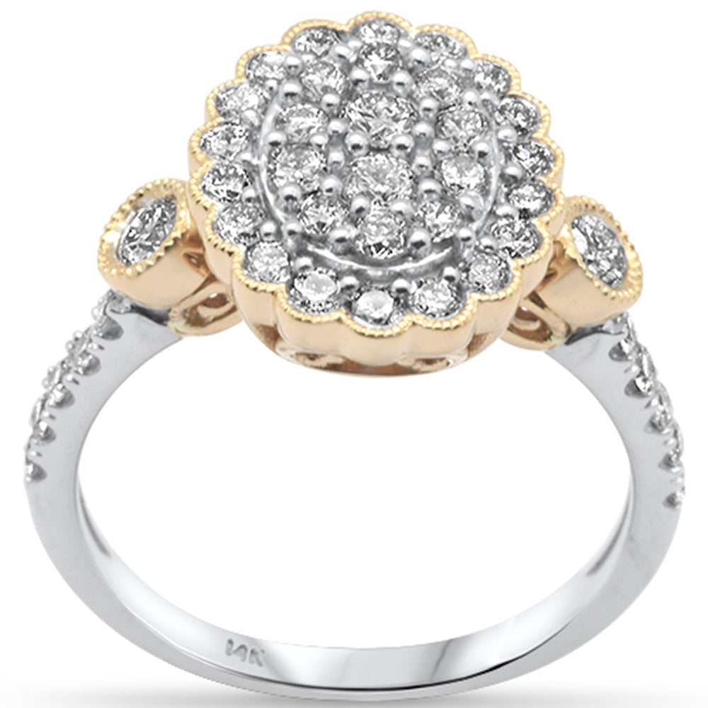 ''SPECIAL! .98ct G SI 14K White Gold/Yellow Gold Diamond Oval Flower Women's RING Size 6.5''