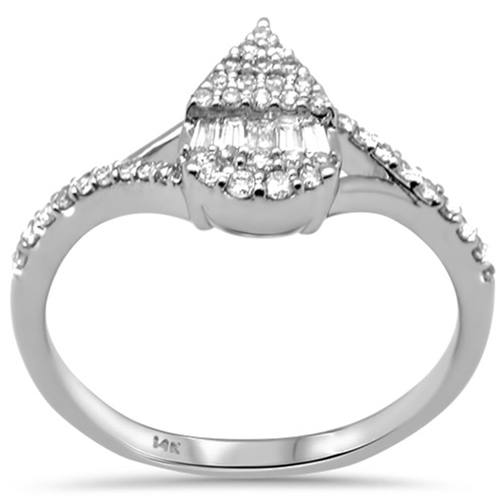 ''SPECIAL! .31ct G SI 14K White GOLD Round & Baguette Diamond Pear Shaped Women's Ring Size 6.5''