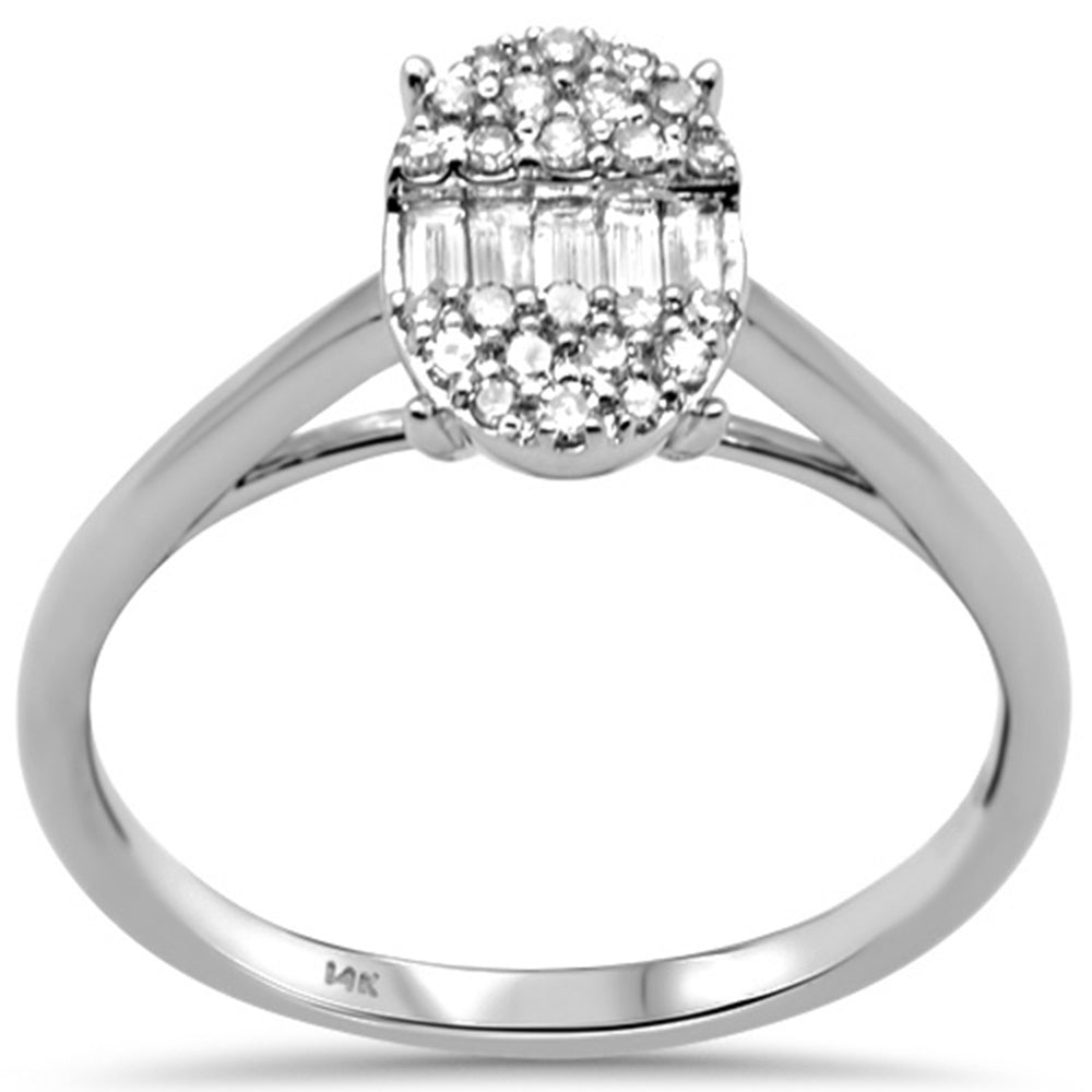 ''SPECIAL! .24ct G SI 14K White GOLD Round & Baguette Diamond Oval Shaped Ring Size 6.5''