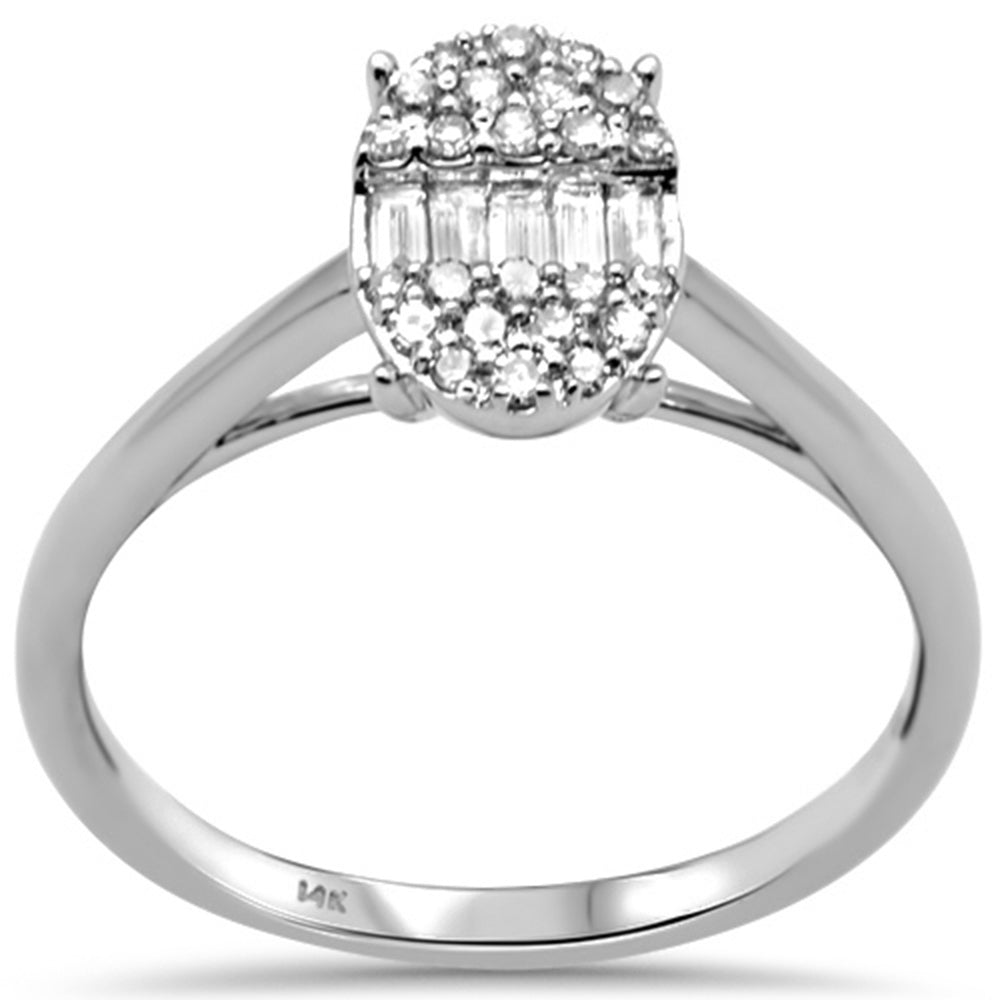 ''SPECIAL! .24ct G SI 14K White Gold Round & Baguette DIAMOND Oval Shaped Ring Size 6.5''