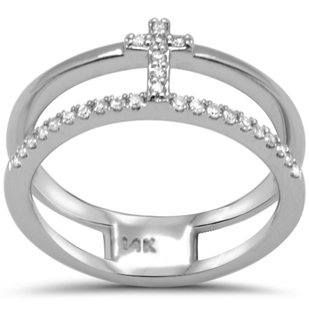 ''SPECIAL! .15ct G SI 14K White GOLD Diamond Cross Double Band Ring Size 6.5''