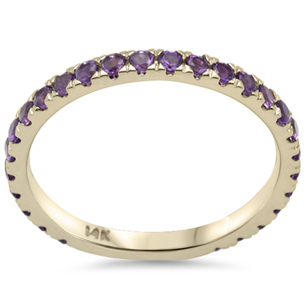 .59ct G SI 14K Yellow Gold Women's Natural AMETHYST Gemstone Ring Stacklable Band Size 7