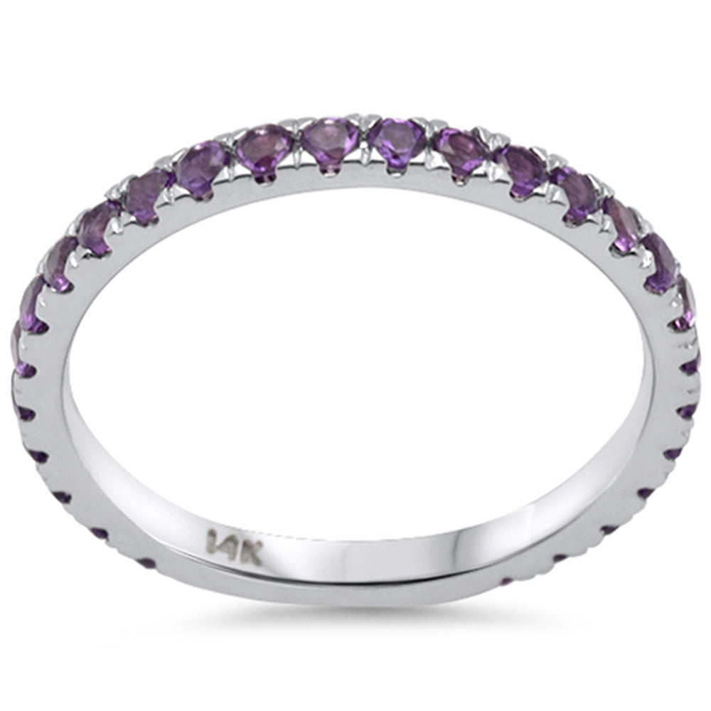 .62ct G SI 14K White Gold Natural AMETHYST Gemstone Band Stackable Ring Size 6.5