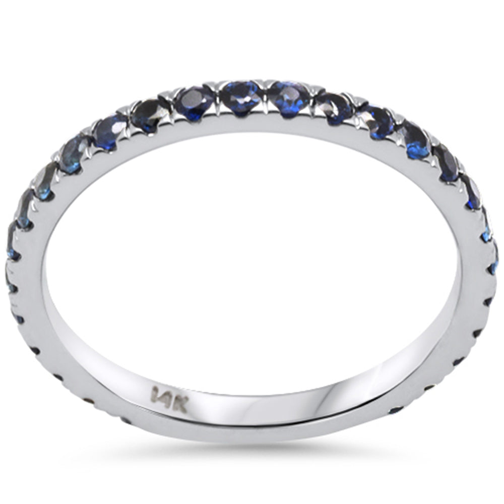 .88ct G SI 14K White Gold Natural Blue Sapphire Gemstone RING Band Stackable Size 7