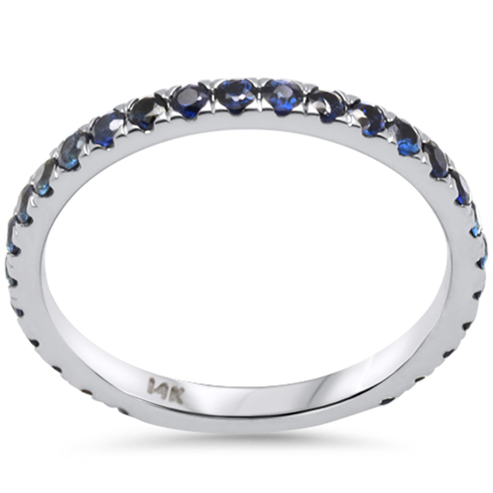 .88ct G SI 14K White GOLD Natural Blue Sapphire Gemstone Ring Band Stackable Size 7