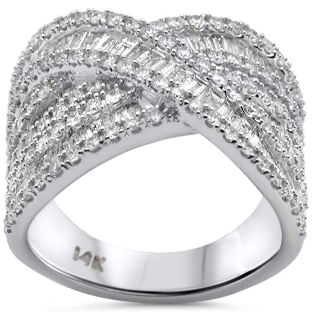 ''SPECIAL! 1.75ct G SI 14K White GOLD Criss Cross Round & Baguette Diamond Ring Band Size 7''