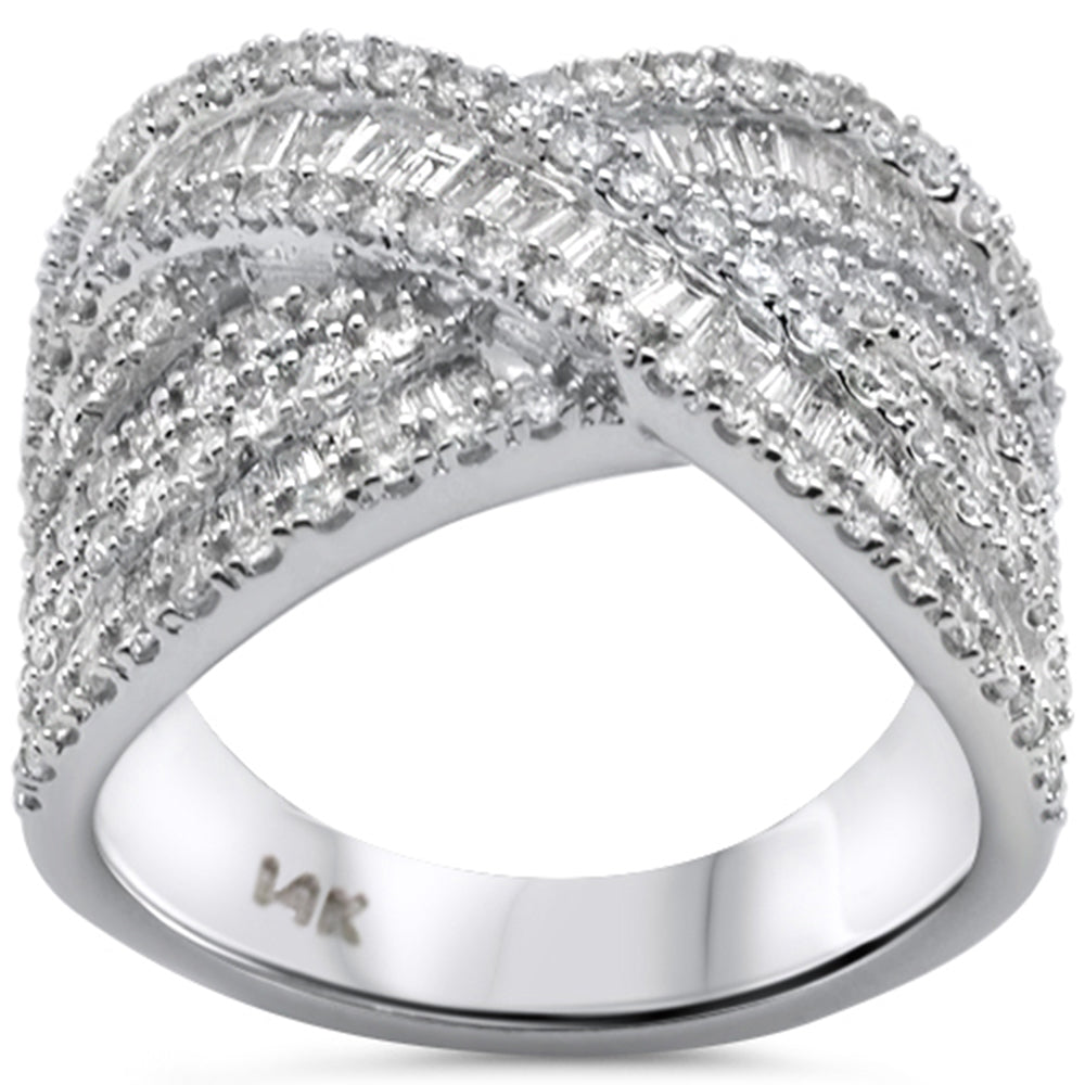 ''SPECIAL! 1.75ct G SI 14K White Gold Criss Cross Round & Baguette DIAMOND Ring Band Size 7''